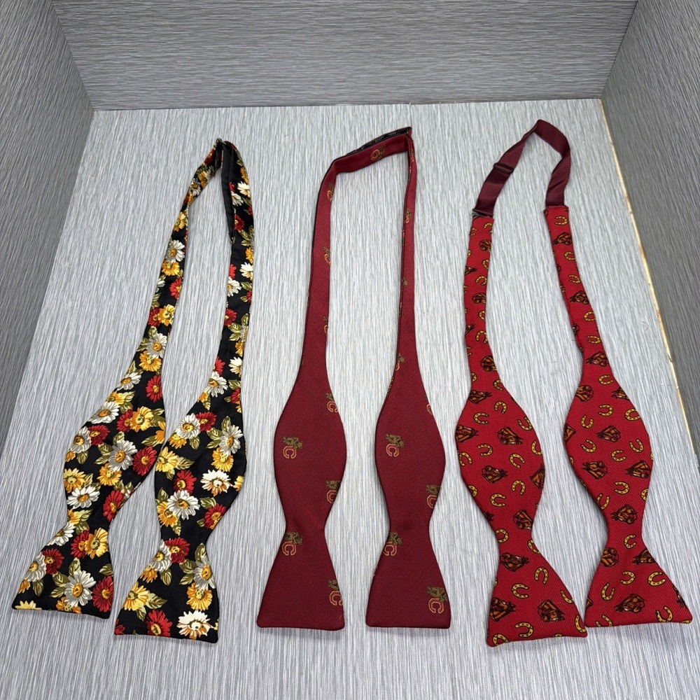 Self Tie Bow Ties Lot of 3 Floral Paisley Classic Menswear Formal Accessories